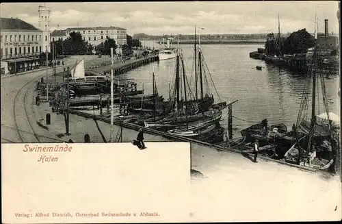 Ak Świnoujście Swinemünde Pommern, Hafen, Schiffe