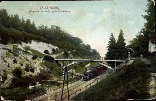 Ak Valkenburg aan de Geul Limburg Niederlande, Weg naar de kluis op de Schaesberg, Dampflok