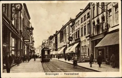 Ak Groningen Niederlande, Heerestraat, Straßenbahn