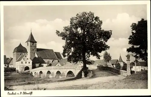 Ak Ornbau in Mittelfranken, Ortschaft, Brücke, Kirche