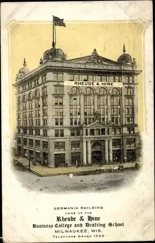 Ak Milwaukee Wisconsin USA, Rheude & Hine, Business College and Drafting School