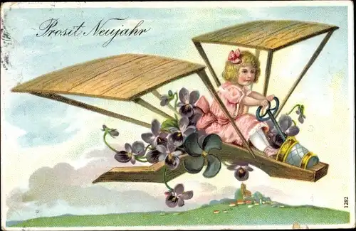 Präge Ak Glückwunsch Neujahr, Flugzeug, Kitsch