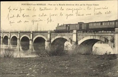 Ak Fontenoy sur Moselle Lothringen Meurthe et Moselle, Pont, Eisenbahnbrücke, Dampflok