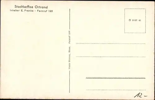 Ak Ortrand im Schraden Brandenburg, Stadtkaffee, Inh. E. Franke