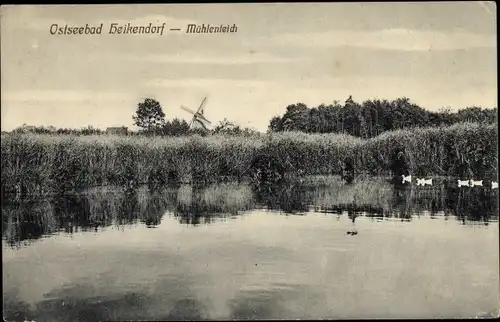 Ak Heikendorf in Schleswig Holstein, Mühlenteich, Windmühle