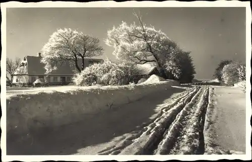 Foto Ak Kleinsoltholz Freienwill in Schleswig Holstein, Dorfansicht im Winter 