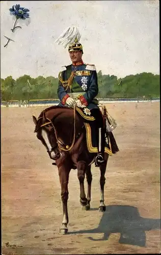 Künstler Ak Starcke, König Friedrich August III. von Sachsen, Pferd, Kornblumentag
