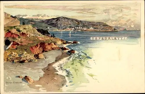 Künstler Litho Wielandt, Manuel, Ospedaletti Liguria, Uferpartie
