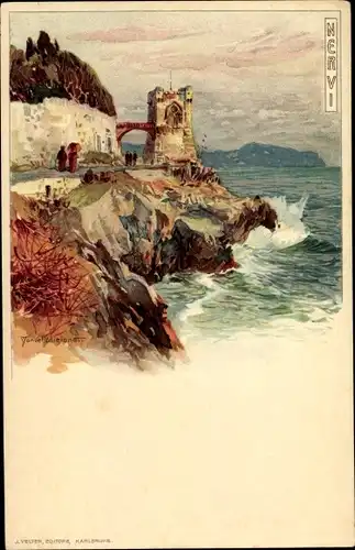 Künstler Litho Wielandt, Manuel, Nervi Genova Genua Liguria, Uferpartie