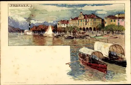 Künstler Litho Wielandt, Manuel, Pallanza Lago Maggiore Piemonte, Ort, Boote