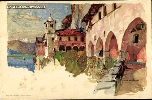 Künstler Litho Wielandt, Manuel, Leggiuno Lombardia Italien, Kloster Santa Caterina del Sasso, Ort