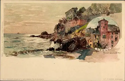 Künstler Litho Wielandt, Manuel, Recco Liguria, Ortschaft, Küste