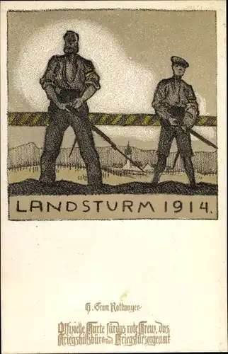 Künstler Ak Grom Rottmayer, H., Landsturm 1914, Soldaten