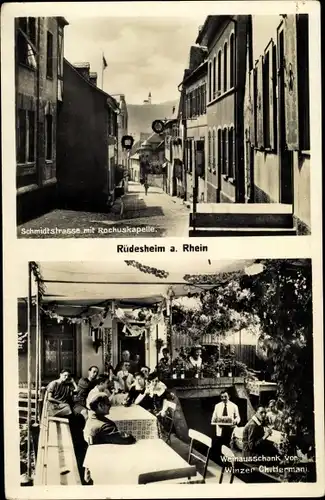 Ak Rüdesheim am Rhein Hessen, Schmidtstraße mit Rochuskapelle, Weinausschank