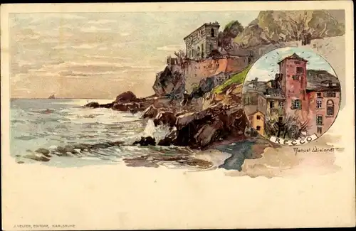 Künstler Litho Wielandt, Manuel, Recco Liguria, Teilansicht der Stadt