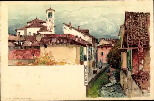 Künstler Litho Wielandt, Manuel, Stresa Borromeo Lago Maggiore Piemonte, Teilansicht der Stadt