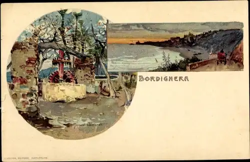 Künstler Litho Wielandt, Manuel, Bordighera Liguria, Wassermühle, Panorama