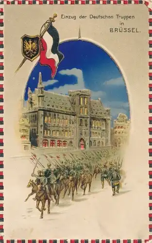 Haltgegendaslicht Litho Bruxelles Brüssel, Einzug der deutschen Truppen, I. WK