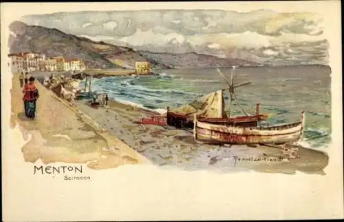 Künstler Litho Wielandt, Manuel, Menton Alpes Maritimes, Scirocco, Küstenpartie