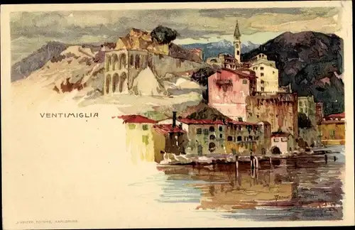 Künstler Litho Wielandt, Manuel, Ventimiglia Liguria, Stadtmotiv