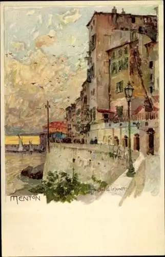 Künstler Litho Wielandt, Manuel, Menton Alpes Maritimes, Hafenmotiv