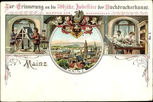 Litho Mainz in Rheinland Pfalz, 500jh Jubelfeier des Buchdruckerkunst 1900