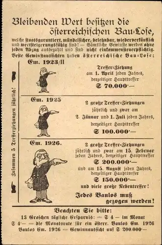 Ak Österreichische Bau Lose, Trefferziehungen 1923-1926