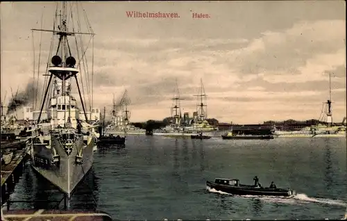 Ak Wilhelmshaven in Niedersachsen, Hafen, Kriegsschiffe