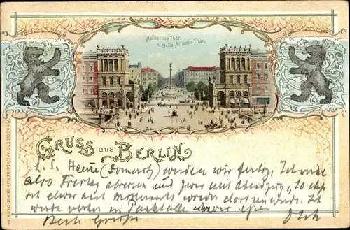 Wappen Passepartout Litho Berlin Kreuzberg, Hallesches Tor, Belle Alliance Platz