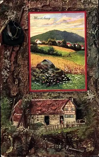 Präge Passepartout Künstler Ak Moritzberg Röthenbach an der Pegnitz, Dorfmotiv