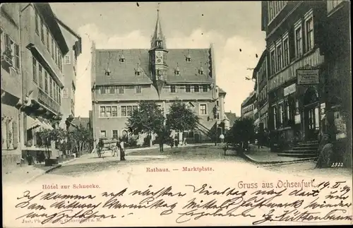 Ak Ochsenfurt in Unterfranken, Rathaus, Marktplatz, Hotel zur Schnecke