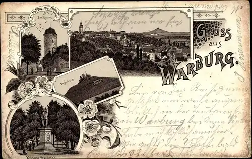Litho Warburg Nordrhein Westfalen, Sackturm, Degenberg, Kriegerdenkmal, Panorama