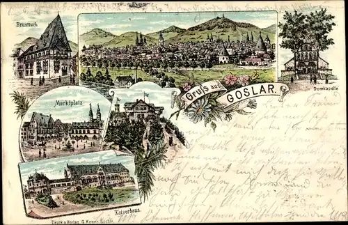 Litho Goslar in Niedersachsen, Brusttuch, Marktplatz, Kaiserhaus, Domkapelle