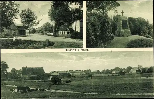 Ak Thaden in Schleswig Holstein, Straße, Wohnhäuser, Kriegerdenkmal