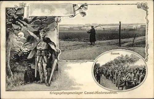 Ak Niederzwehren Kassel in Hessen, Kriegsgefangenenlager, Kriegsgefangene, Russen, I. WK