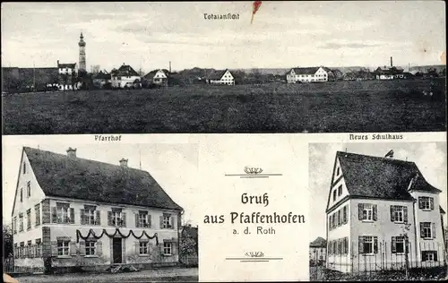 Ak Pfaffenhofen an der Roth, Pfarrhof, Neues Schulhaus, Totalansicht