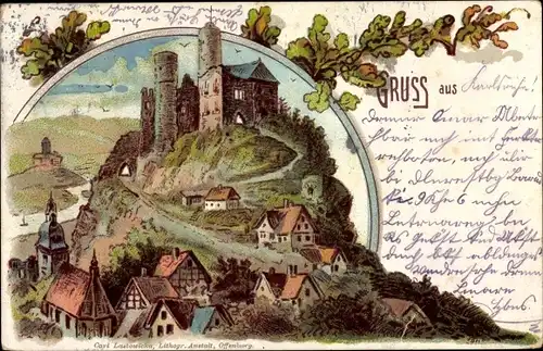 Litho Ortenberg Baden, Schloss, Kirche, Panorama