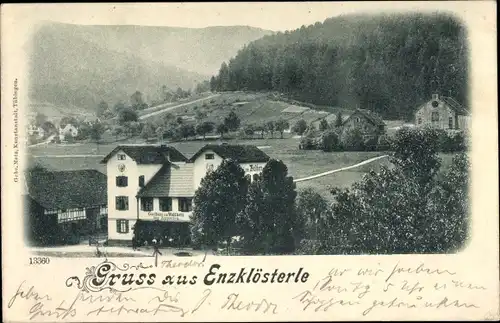 Ak Enzklösterle im Schwarzwald, Gasthaus zum Waldhorn, Kirche