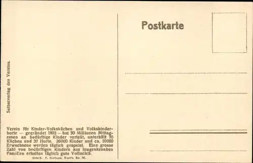 Künstler Ak Allegorie, Frauenfigur mit Schrifttafel, Verein für Kindervolksküchen, Volkskinderhorte