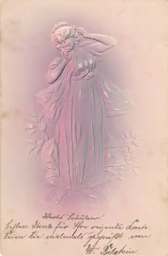 Präge Ak Frauenportrait, Dame im langen Kleid