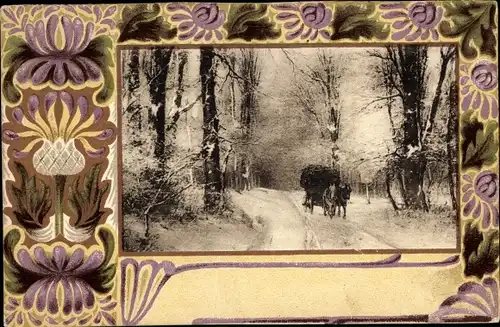 Passepartout Künstler Ak Waldweg, Fuhrwerk, A. W. Segboer