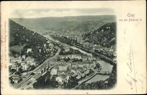 Relief Ak Bad Ems an der Lahn, Blick von der Bäderlei II, Stadtpanorama