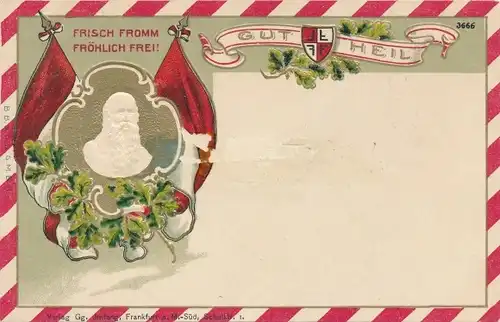 Präge Litho Turnvater Jahn, Gut Heil, Frisch, fromm, fröhlich, frei