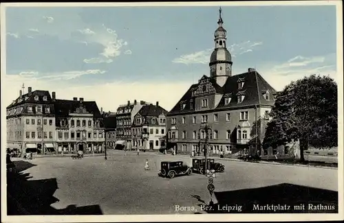 Ak Borna in Sachsen, Marktplatz, Rathaus