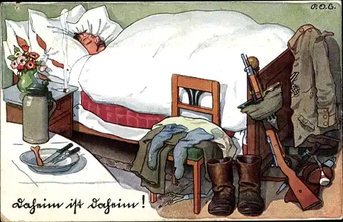 Künstler Ak Engelhard, P.O.E., Daheim ist daheim, Schlafender Soldat