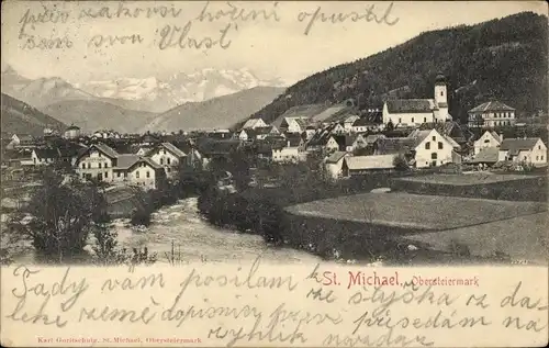 Ak Sankt Michael in Steiermark, Totalansicht vom Ort