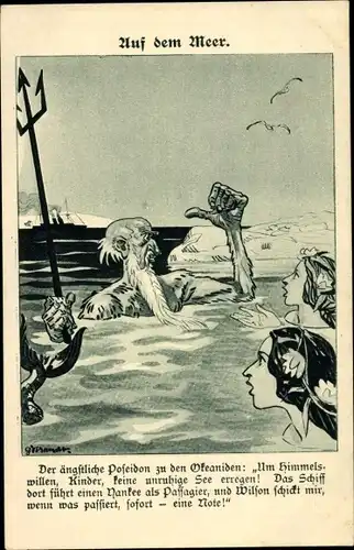 Künstler Ak Auf dem Meer, Poseidon, Okeaniden