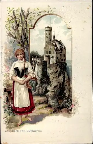 Präge Litho Lichtenstein Reutlingen Baden Württemberg, Bärbele, Schloss