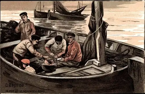 Künstler Ak Besnou, O., Fischer beim Essen