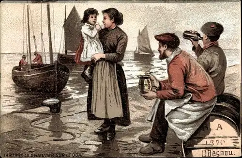 Künstler Ak Besnau, O., Fischer am Hafen